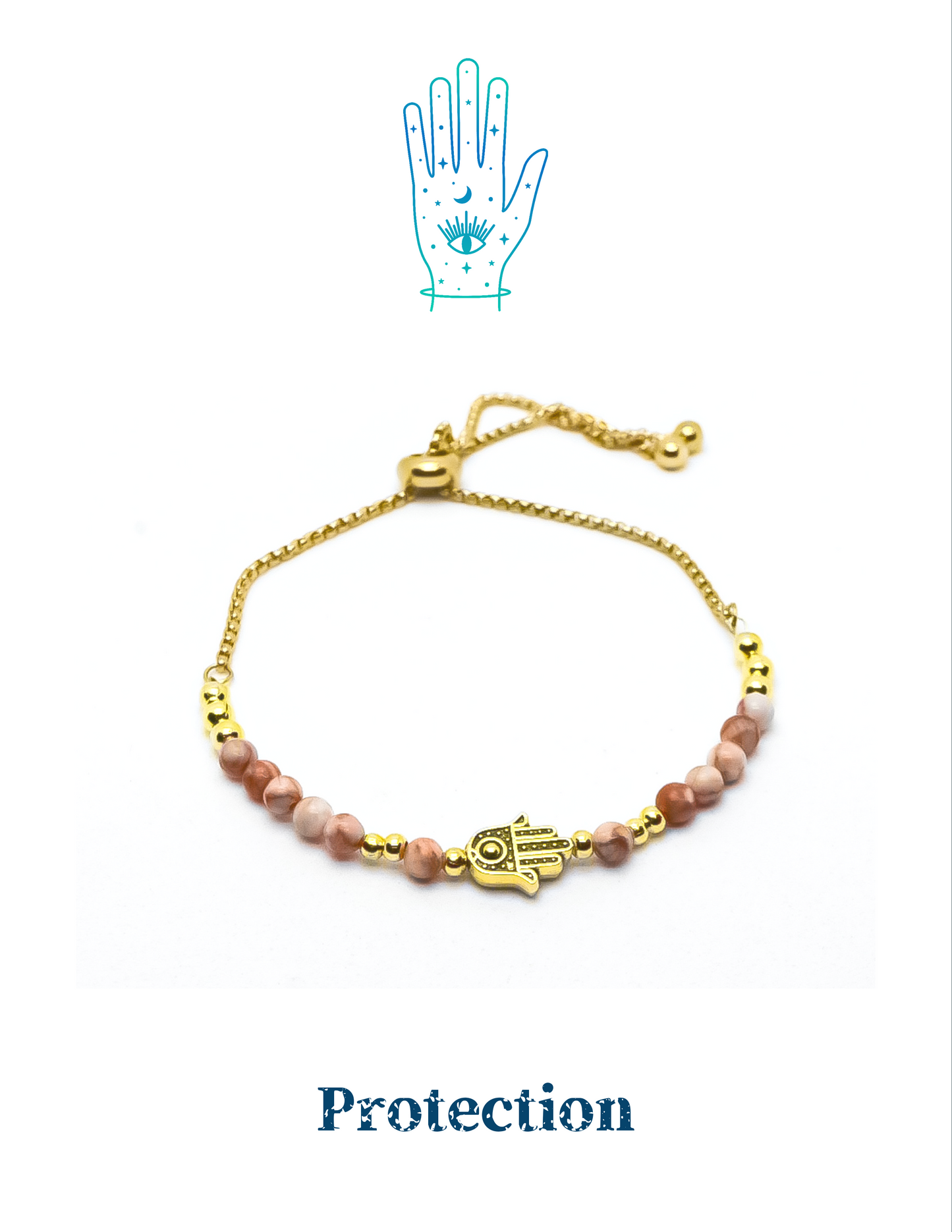 Protection Hamsa Eye Red Web Rhodonite 4mm adjustable handmade bracelet