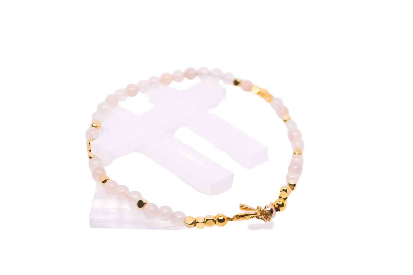 Blanche Bijou 14K Gold plated cubes Pink Jade handmade bracelet with adjustable chain