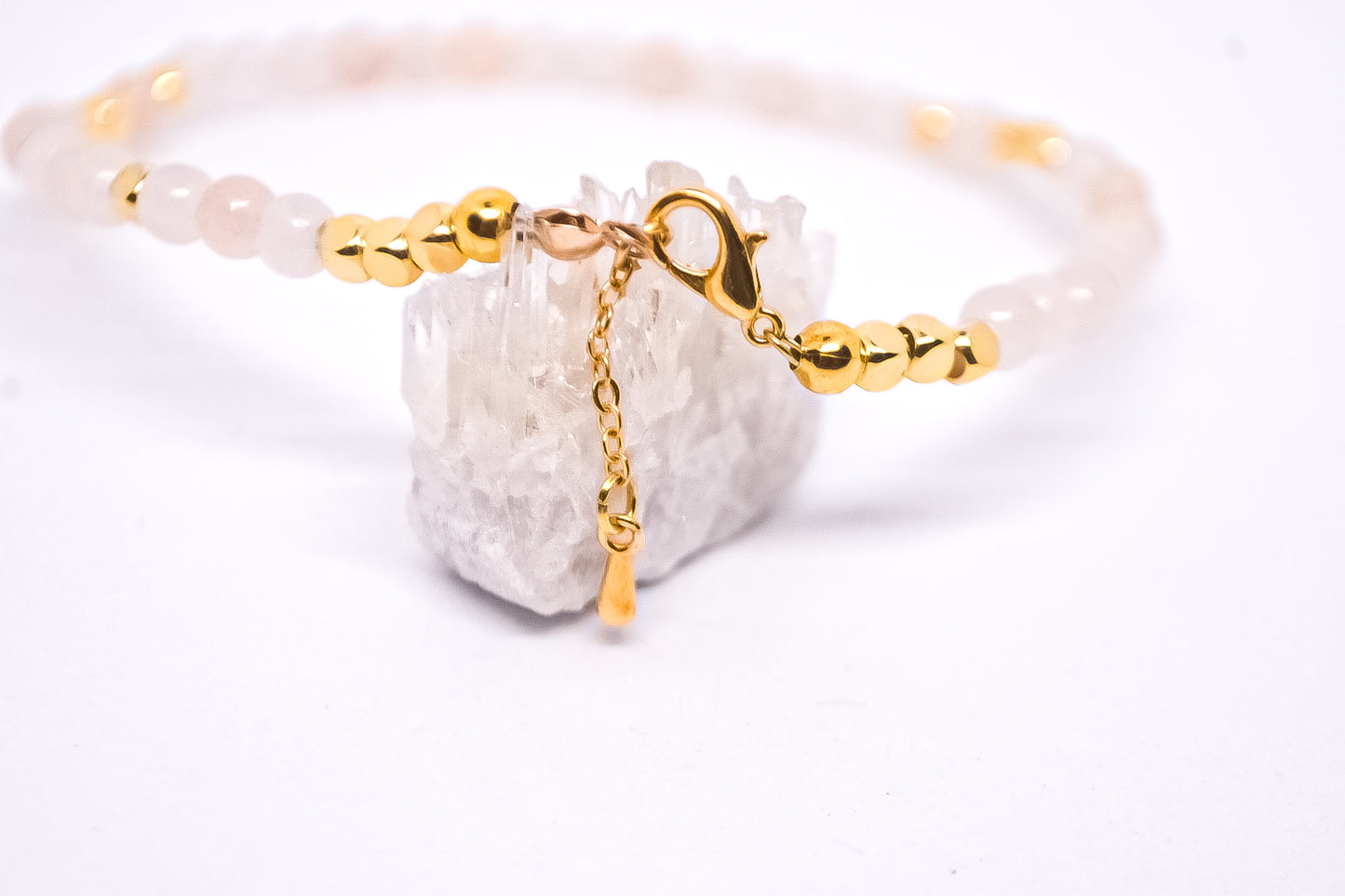 Blanche Bijou 14K Gold plated cubes Pink Jade handmade bracelet with adjustable chain