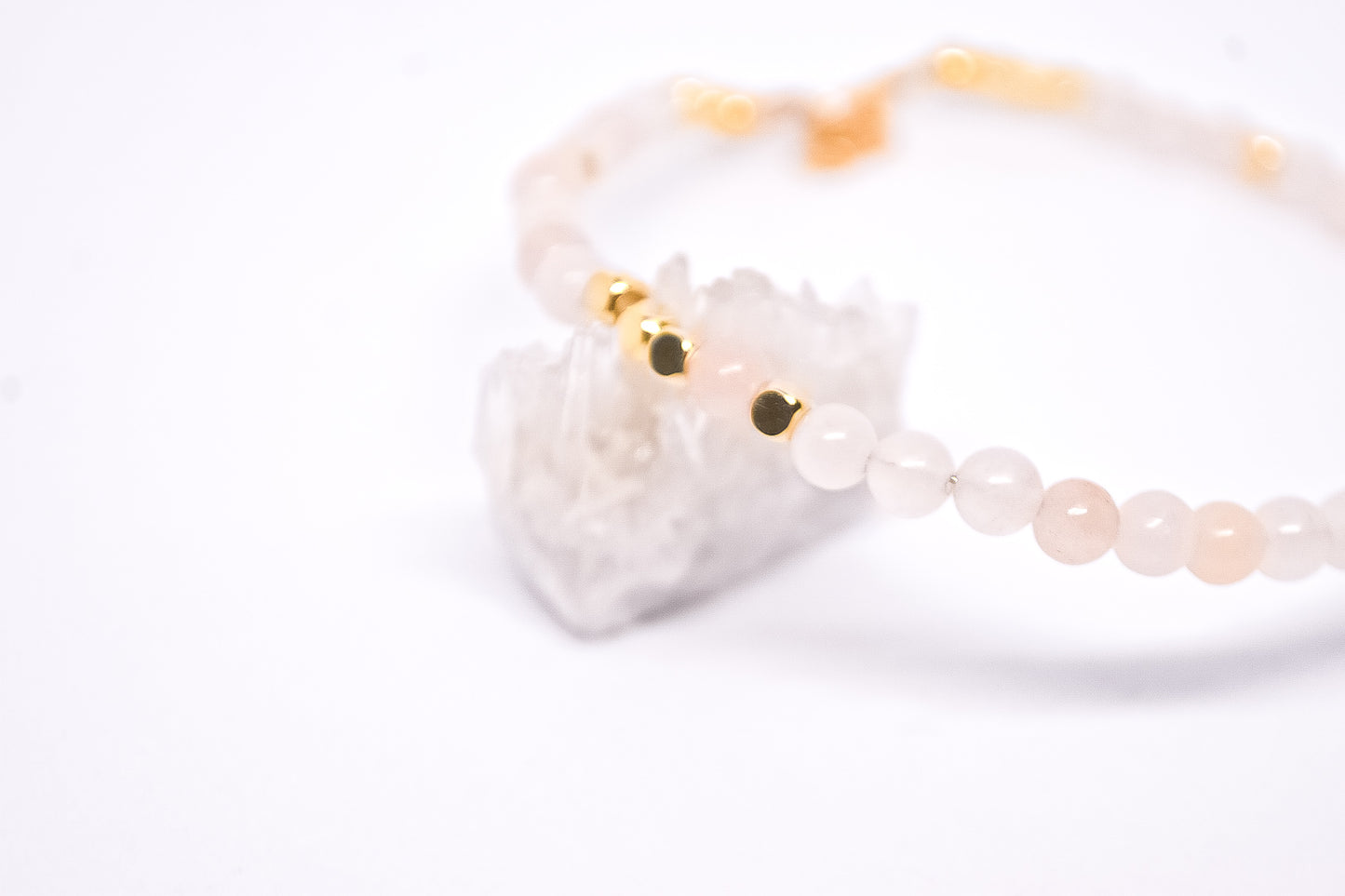 Blanche Bijou 14K Gold plated cubes Pink Jade handmade bracelet with adjustable chain