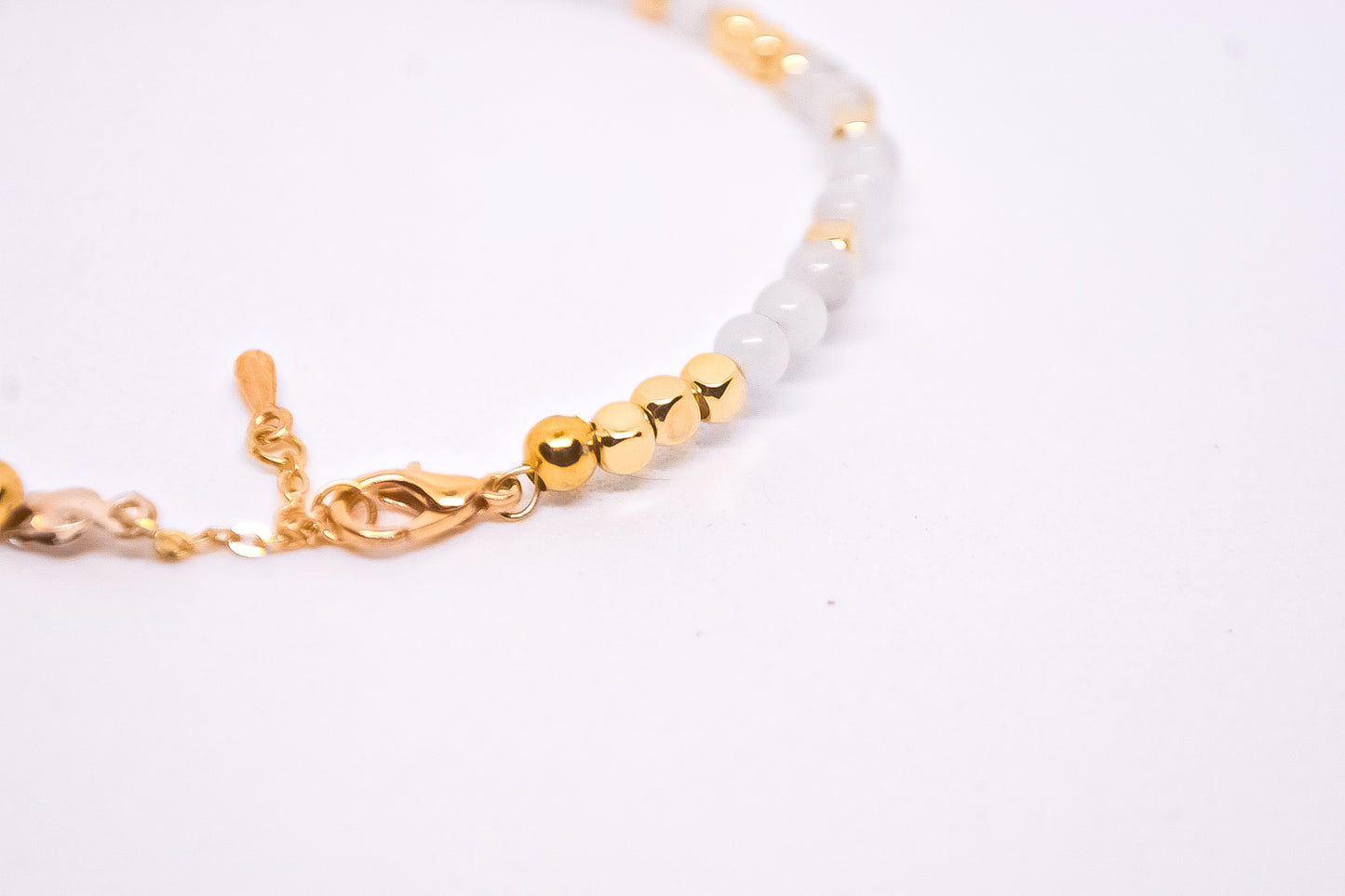 Blanche Bijou 14K Gold plated cubes white jade handmade bracelet with adjustable chain