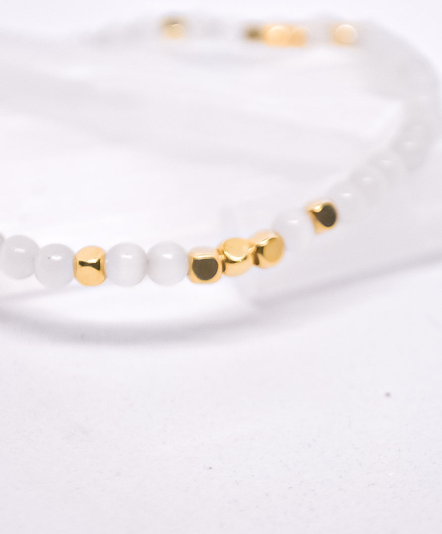 Blanche Bijou 14K Gold plated cubes selenite handmade bracelet with adjustable chain