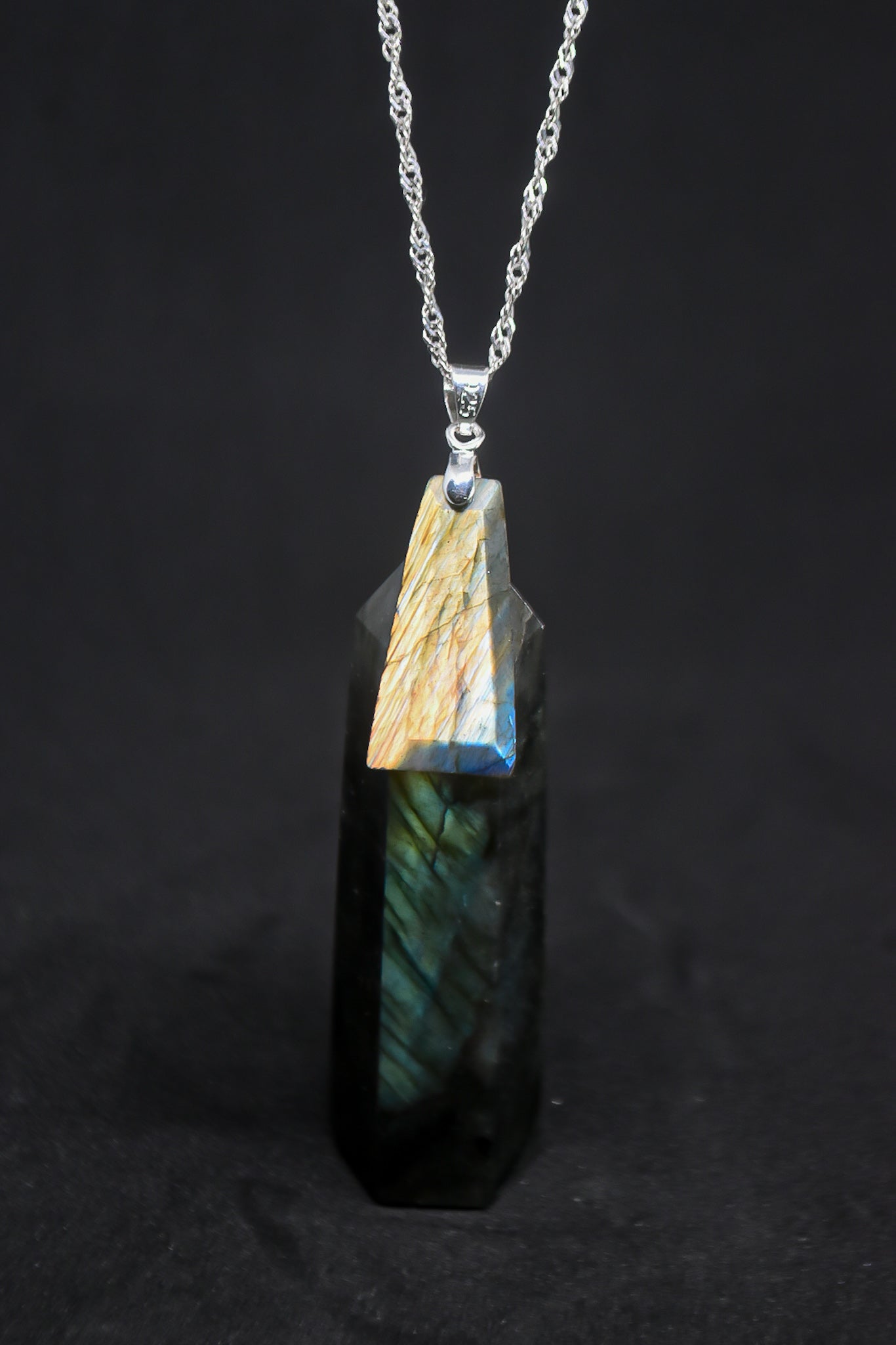 Aurora borealis Labradorite trapezoid crystal pendant Necklace