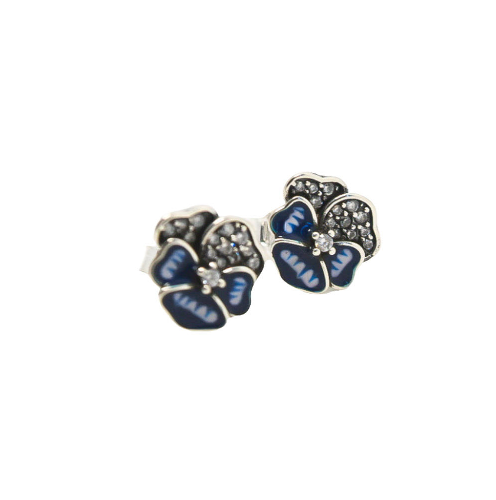 Pandora Blue Pansy Flower Stud Earrings