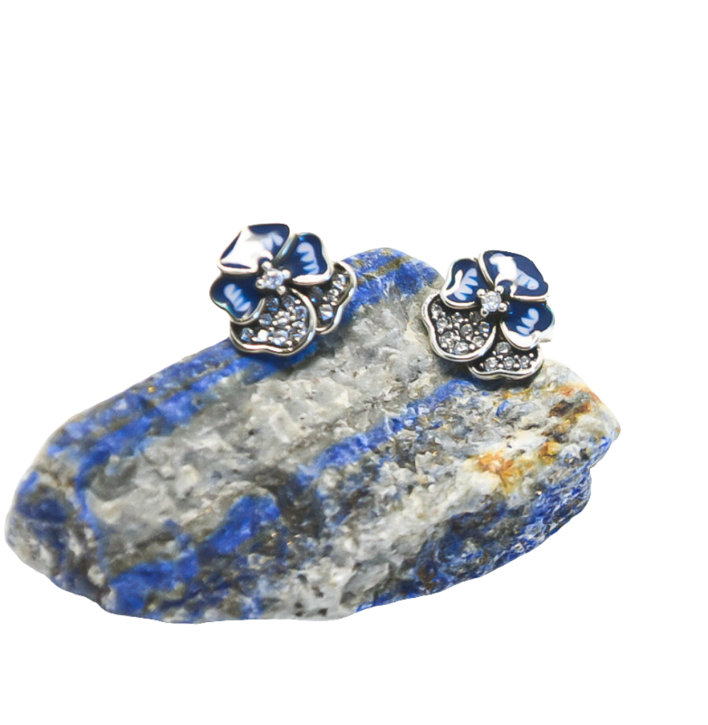 Pandora Blue Pansy Flower Stud Earrings