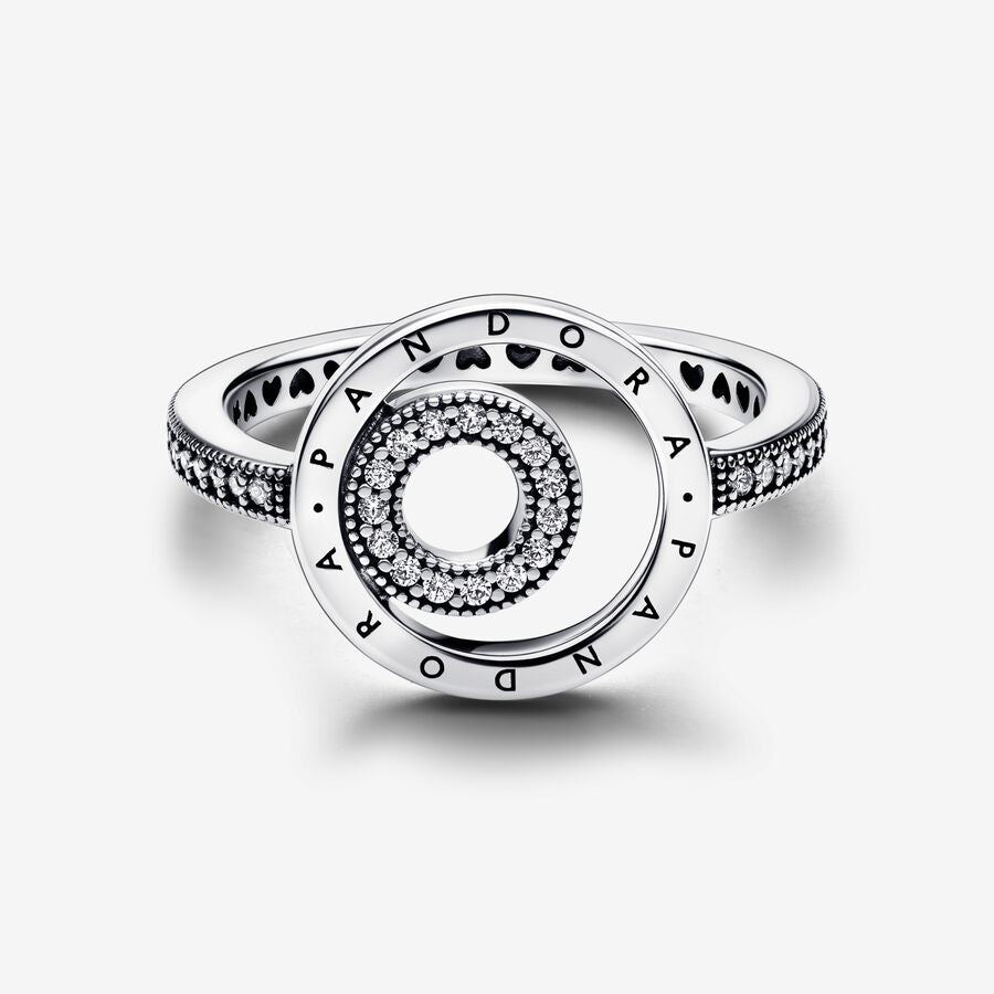 Pandora SIGNATURE Logo Circles Pavè Ring Sterling Silver