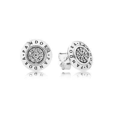 PANDORA Signature LOGO Stud Earrings CZ Sterling Silver