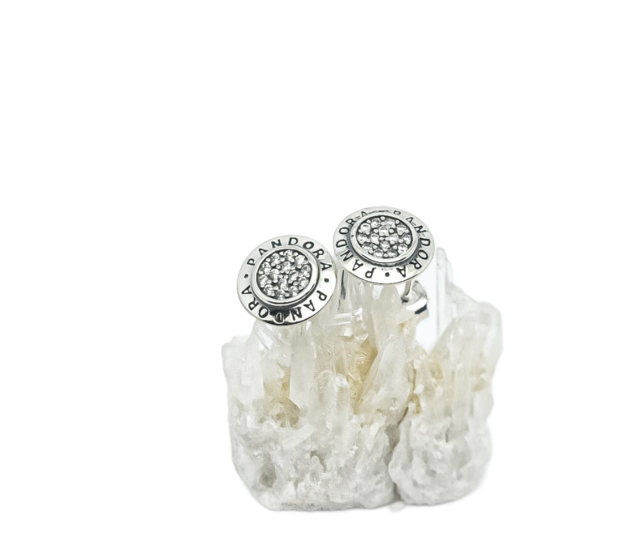 PANDORA Signature LOGO Stud Earrings CZ Sterling Silver