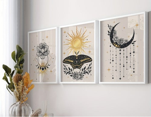 Sun & Moon Triple Canvas Prints  35 cm * 56cm Non Framed Wall Art