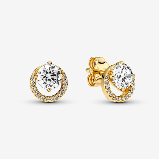 Pandora Sparkling Round Halo Stud Earrings 14K Gold Plated