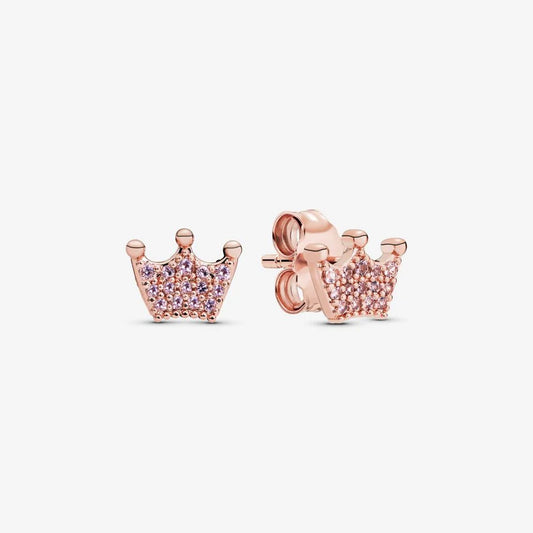 Pandora Crown 14k rose gold-plated stud earrings with orchid pink crystal and rose pink crystal