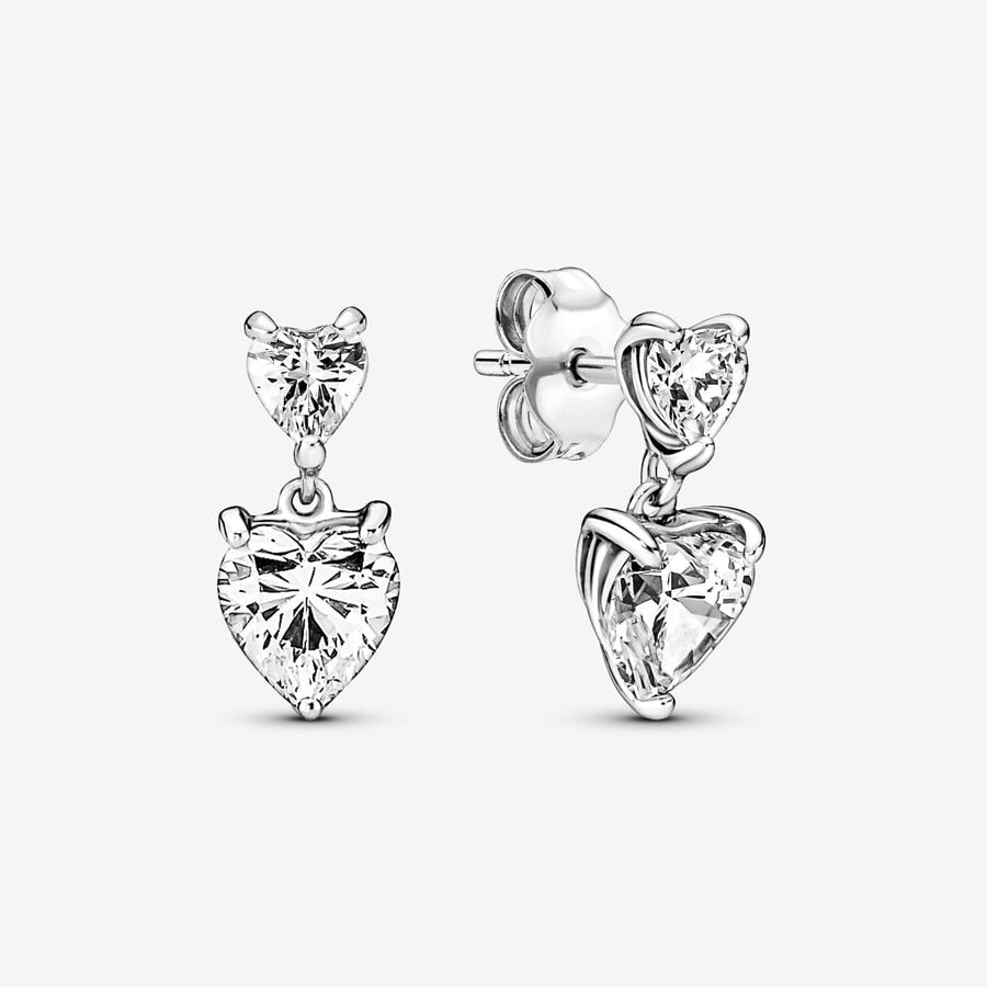 PANDORA Double Heart Sparkling Stud Earrings  Sterling Silver