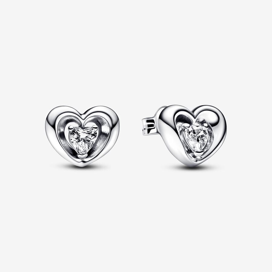 PANDORA Radiant Heart & Floating Stone Stud Earrings Sterling Silver