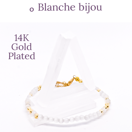 Blanche Bijou 14K Gold plated cubes  selenite  handmade bracelet with adjustable chain