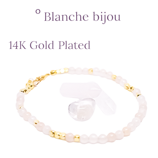 Blanche Bijou 14K Gold plated cubes  Pink Jade handmade  bracelet with adjustable chain