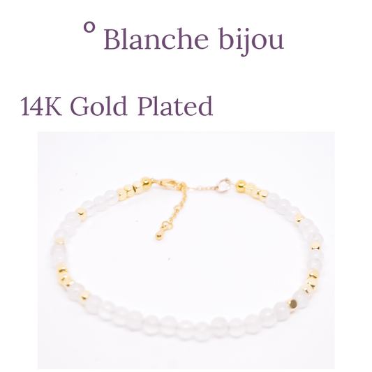 Blanche Bijou 14K Gold plated cubes  white jade  handmade bracelet with adjustable chain