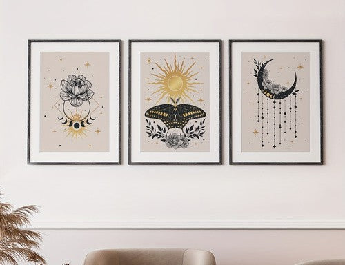 Sun & Moon Triple Canvas Prints  35 cm * 56cm Non Framed Wall Art