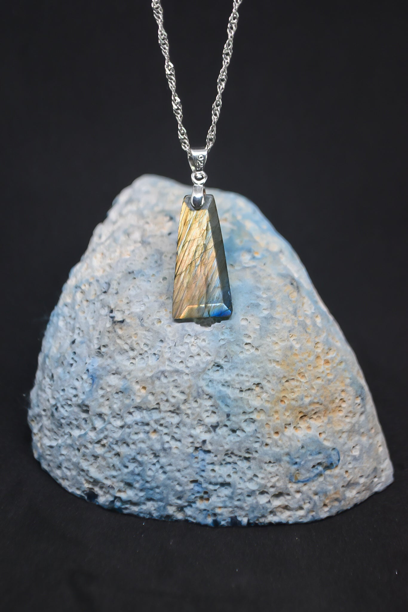 Aurora borealis Labradorite trapezoid crystal pendant Necklace