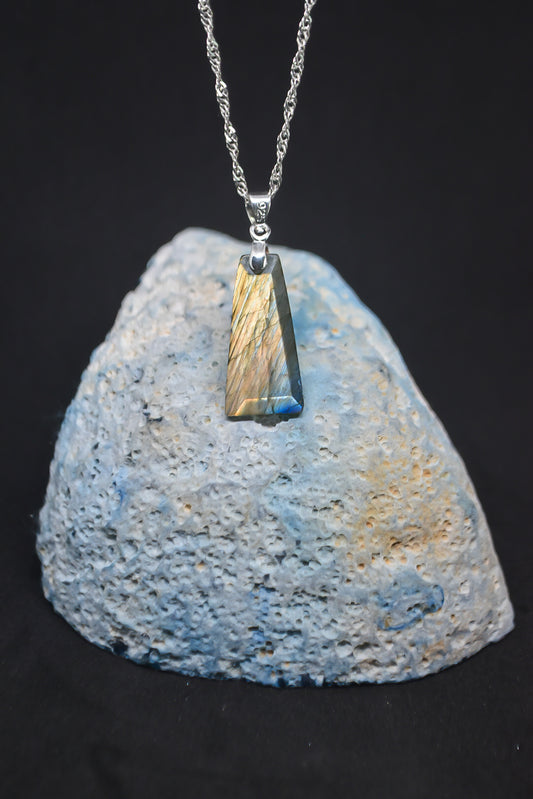 Aurora borealis Labradorite trapezoid crystal pendant Necklace