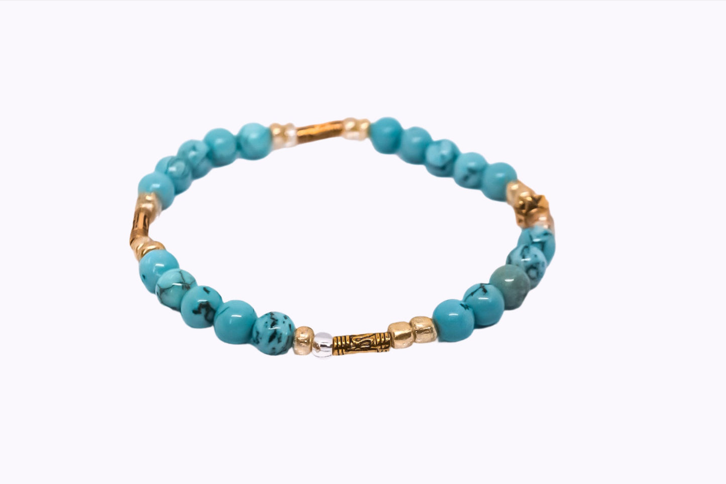 Luna Natural Turquoise brancelet with golden ancient beads 6mm