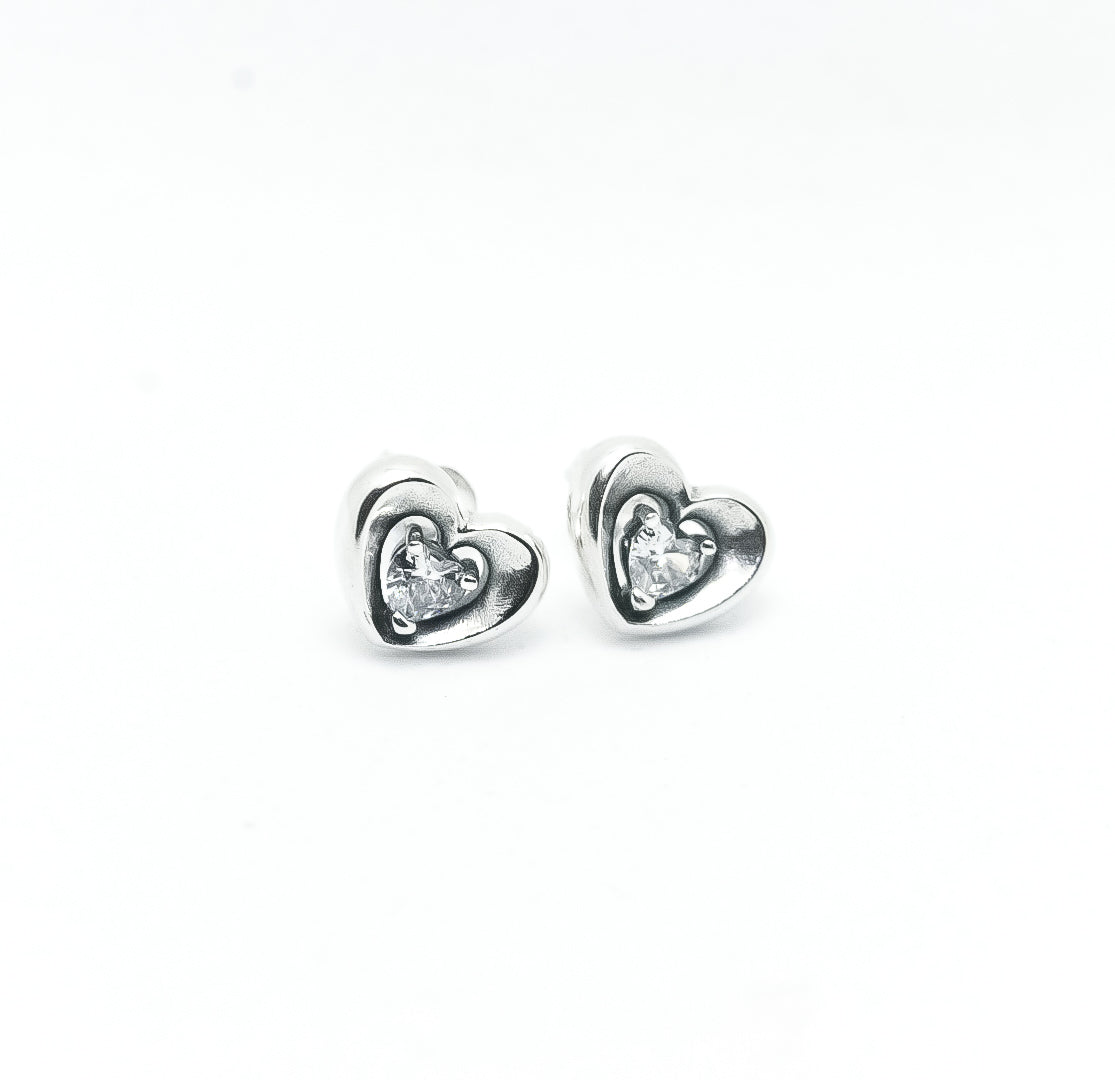 PANDORA Radiant Heart & Floating Stone Stud Earrings Sterling Silver