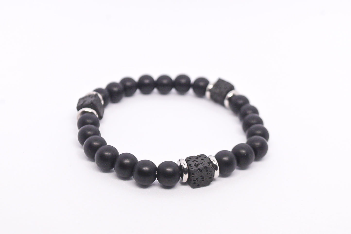 LUNA Black onyx  matte bracelet 10mm beads with volcanic cubes