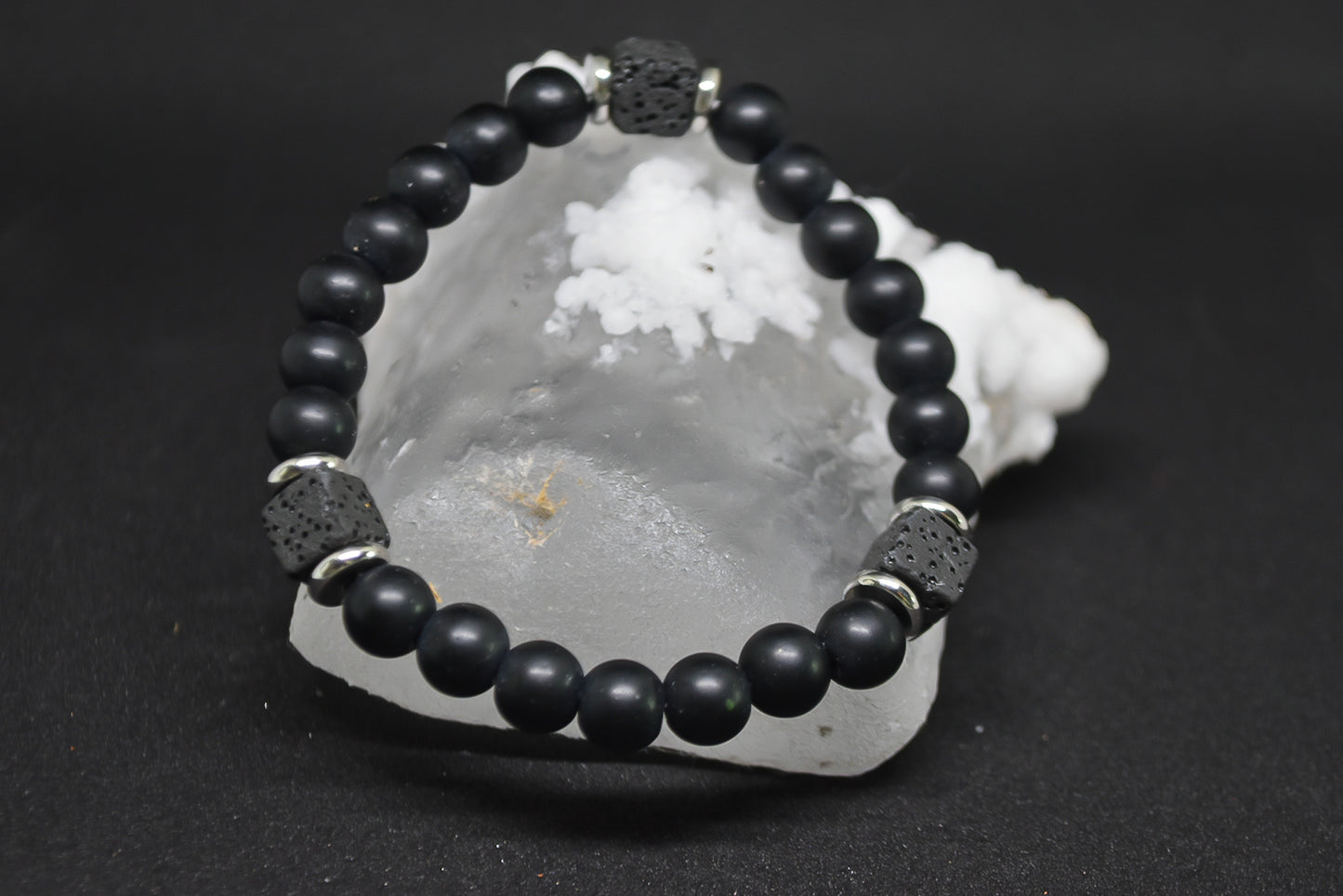 LUNA Black onyx  matte bracelet 10mm beads with volcanic cubes