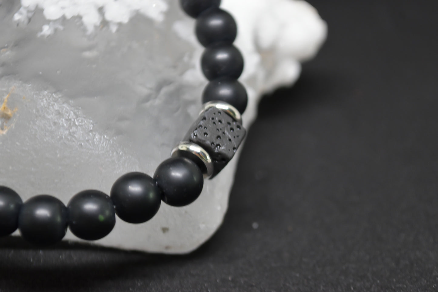 LUNA Black onyx  matte bracelet 10mm beads with volcanic cubes