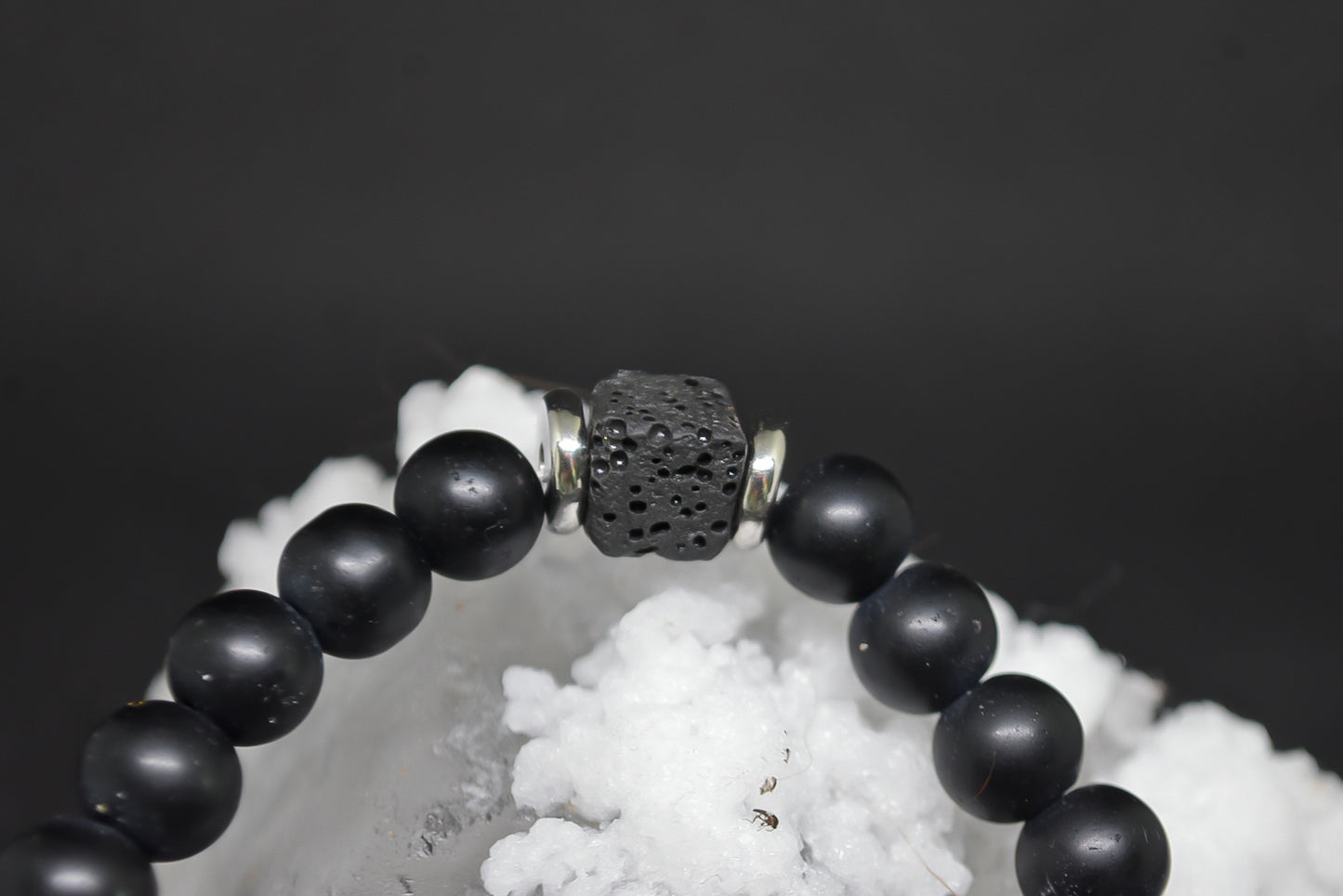 LUNA Black onyx  matte bracelet 10mm beads with volcanic cubes