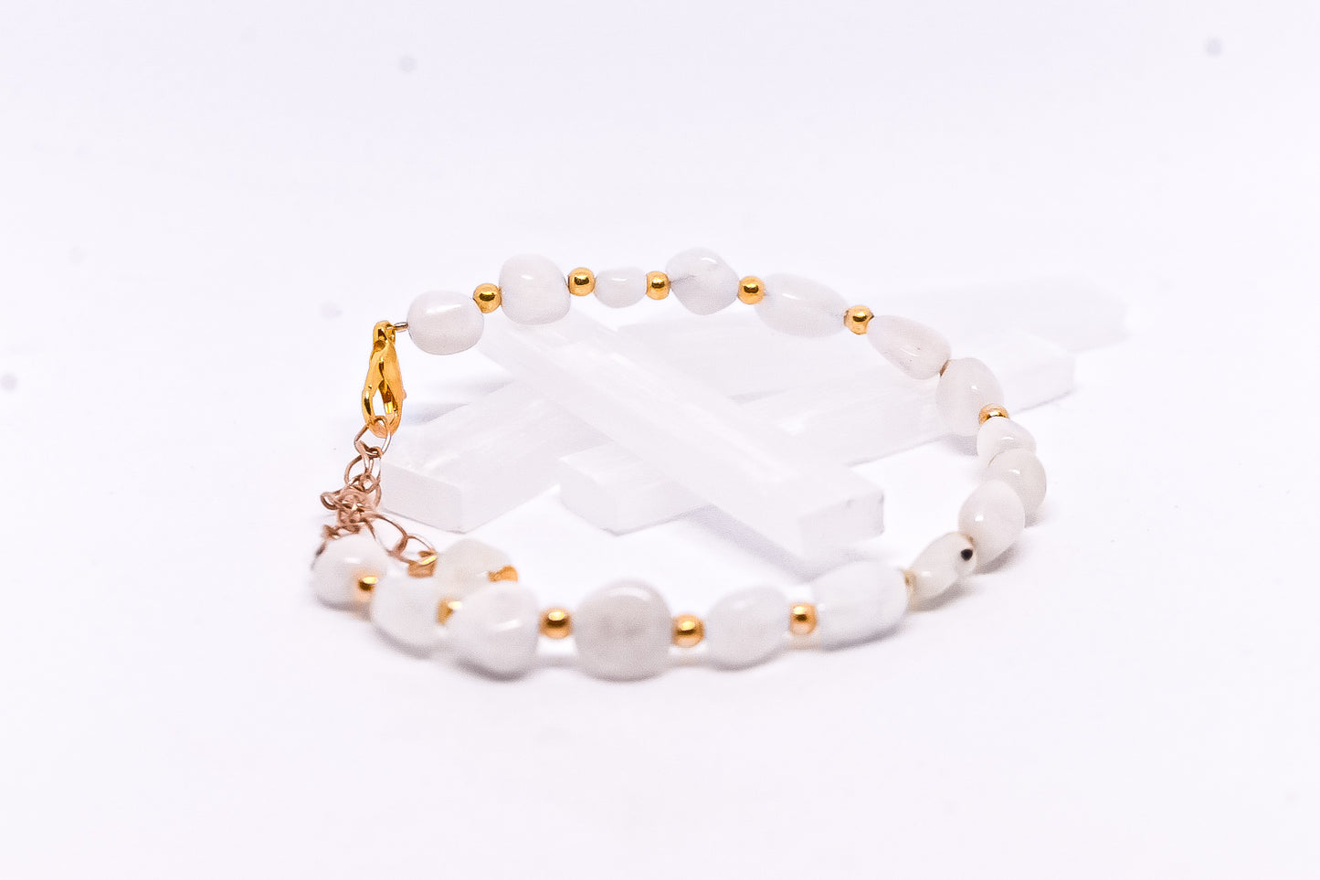 Abundance White Moonstone CHATOYANCY handmade  bracelet adjustable