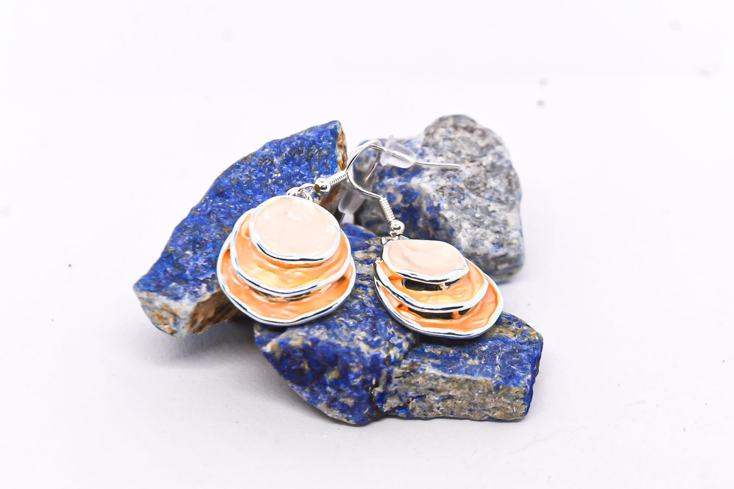 Silver Colour Sun Block Enamel Geo Round Dangle Earrings Boho