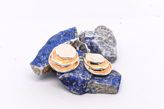 Silver Colour Sun Block Enamel Geo Round Dangle Earrings Boho