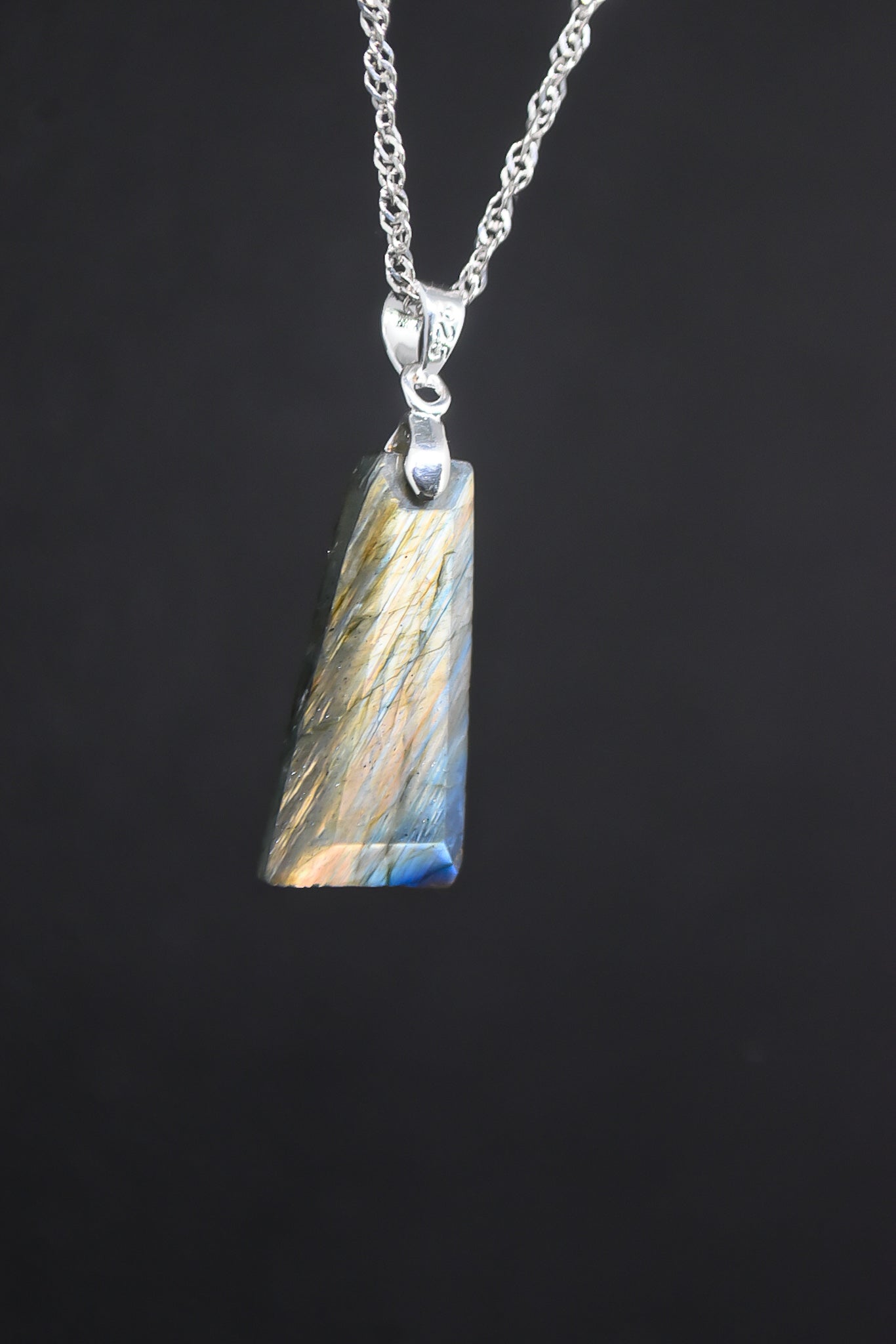 Aurora borealis Labradorite trapezoid crystal pendant Necklace