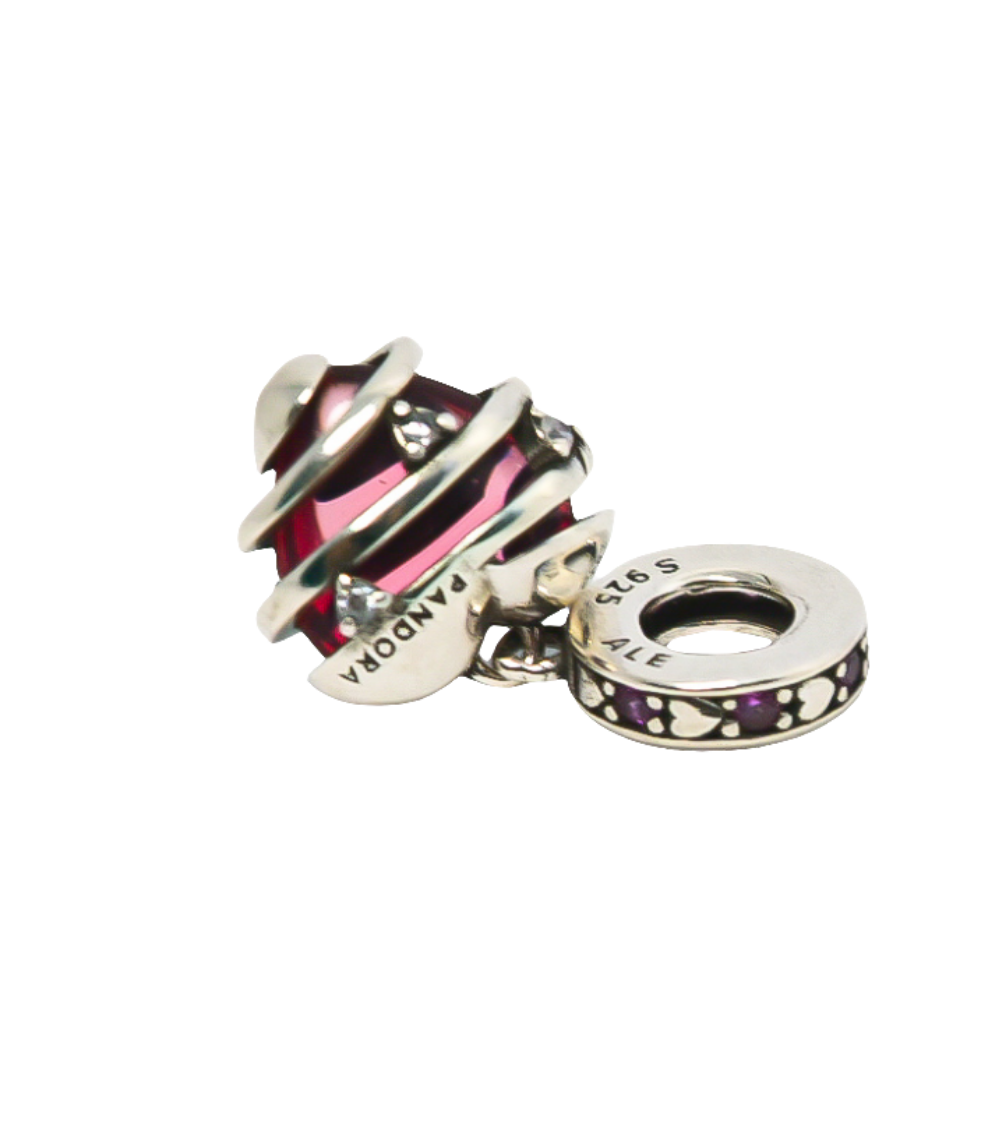 PANDORA Reveal your Love Spiral Dangle Charm Pink Glass