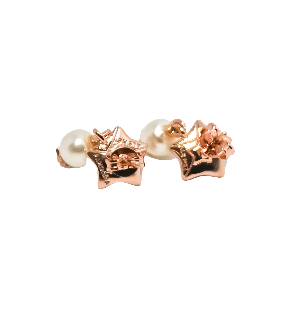 PANDORA Lucky Star Pearl Stud Earrings 14CT Rose Gold Plated
