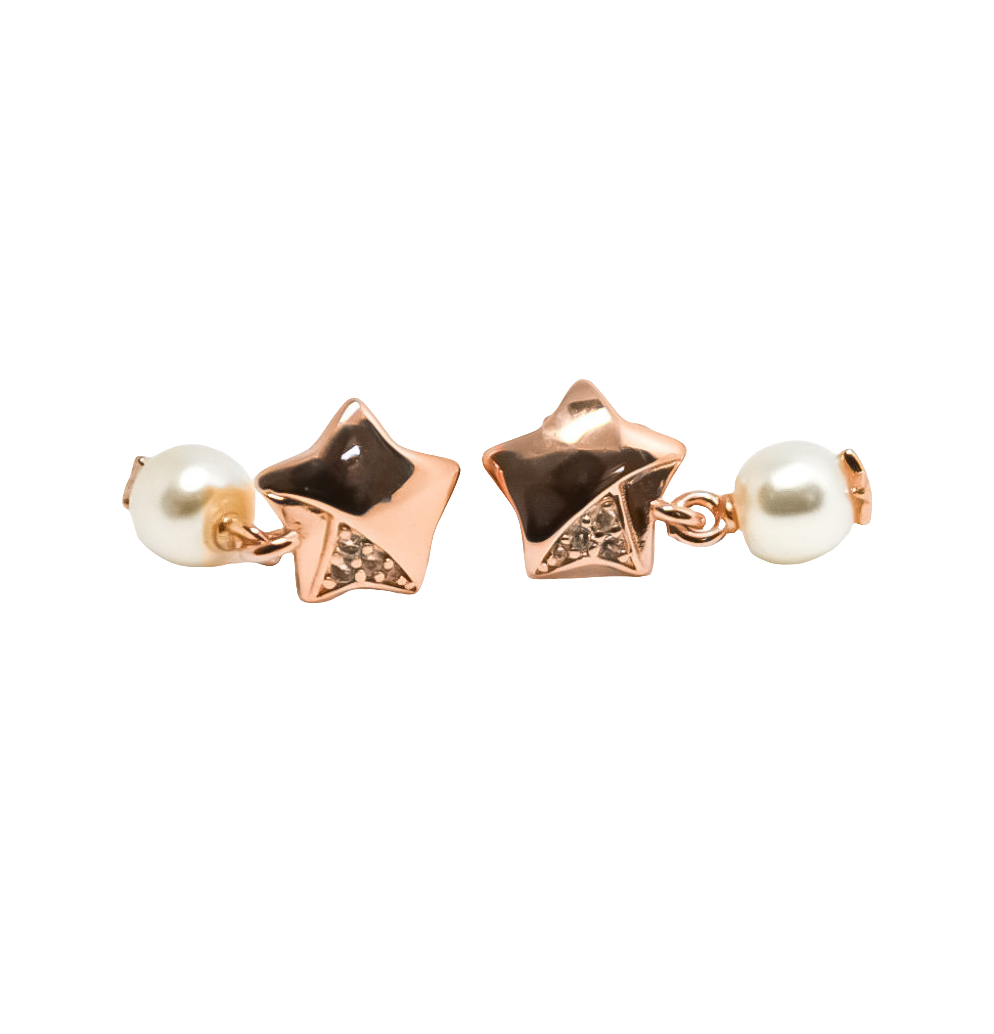PANDORA Lucky Star Pearl Stud Earrings 14CT Rose Gold Plated