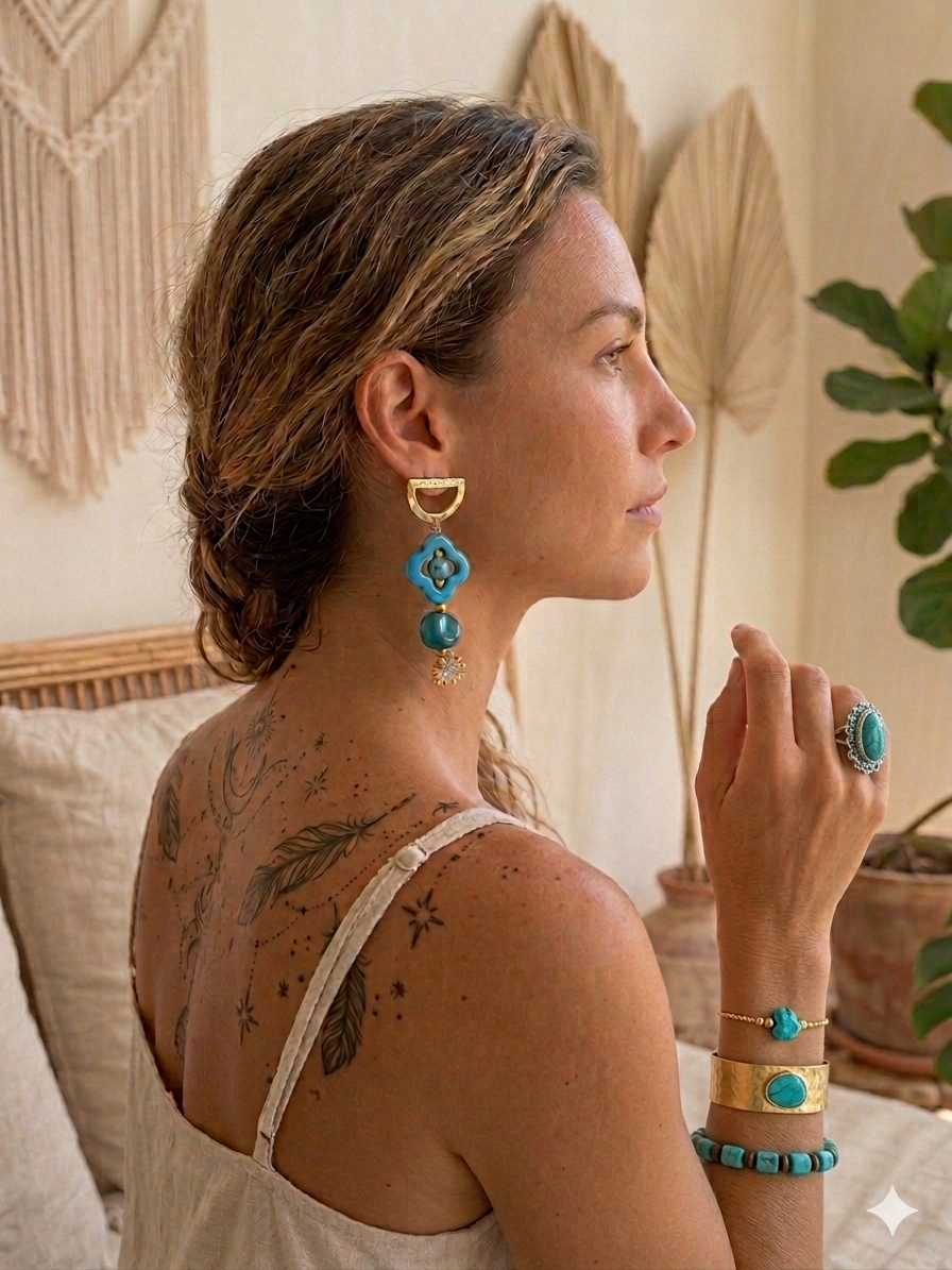 Sol & Sea The Solstice Bloom Collection: Handcrafted Artisan Agate and Turquoise Moroccan-Inspired Drops