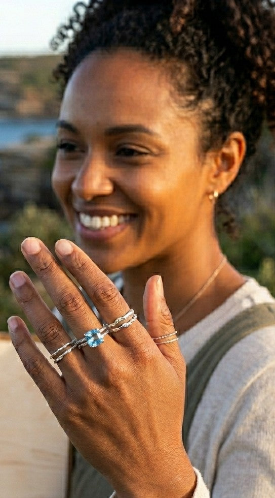 Sol & Sea: Azure Radiance Silver-Plated Solitaire statement ring