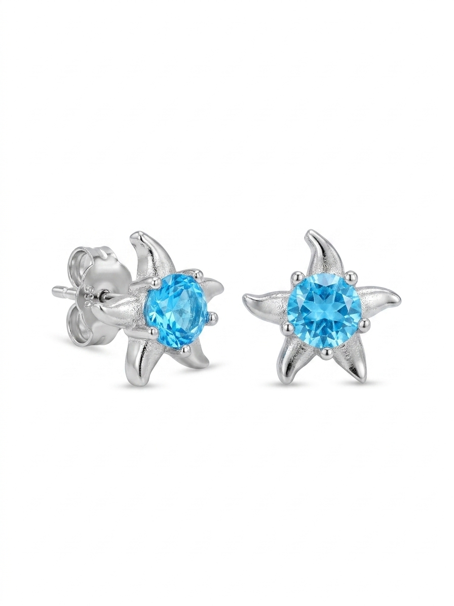 Sol & Sea The Shoreline Stud: Sterling Silver & Sapphire-Tone Starfish