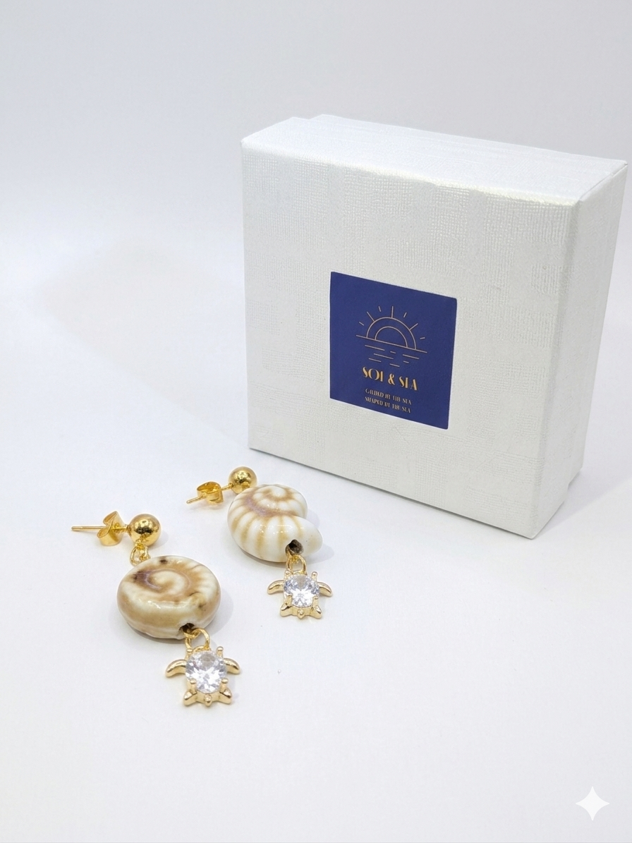 Bohemian Luxe: Handcrafted Seashell and Turtle Pendant Earrings