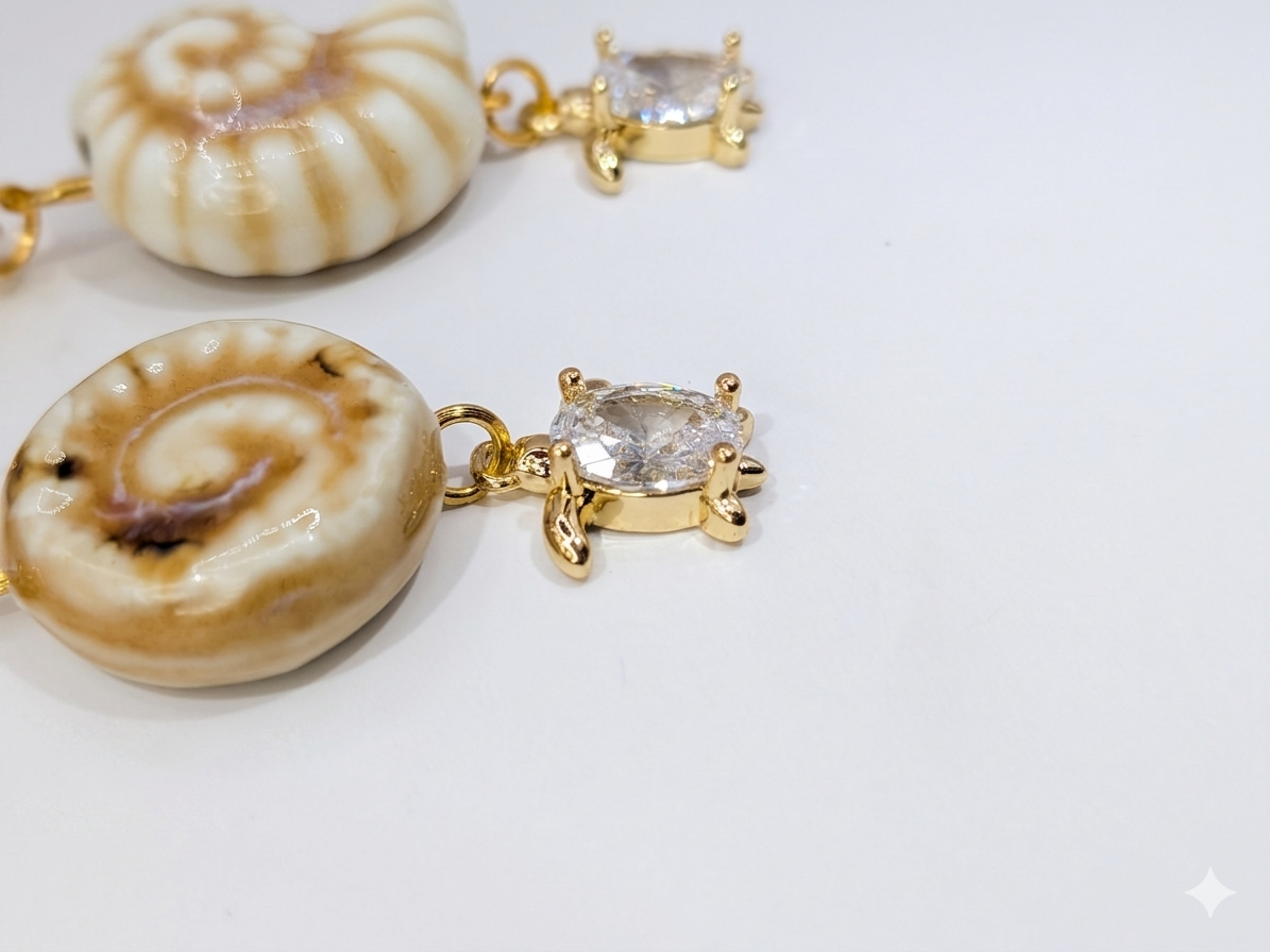Bohemian Luxe: Handcrafted Seashell and Turtle Pendant Earrings