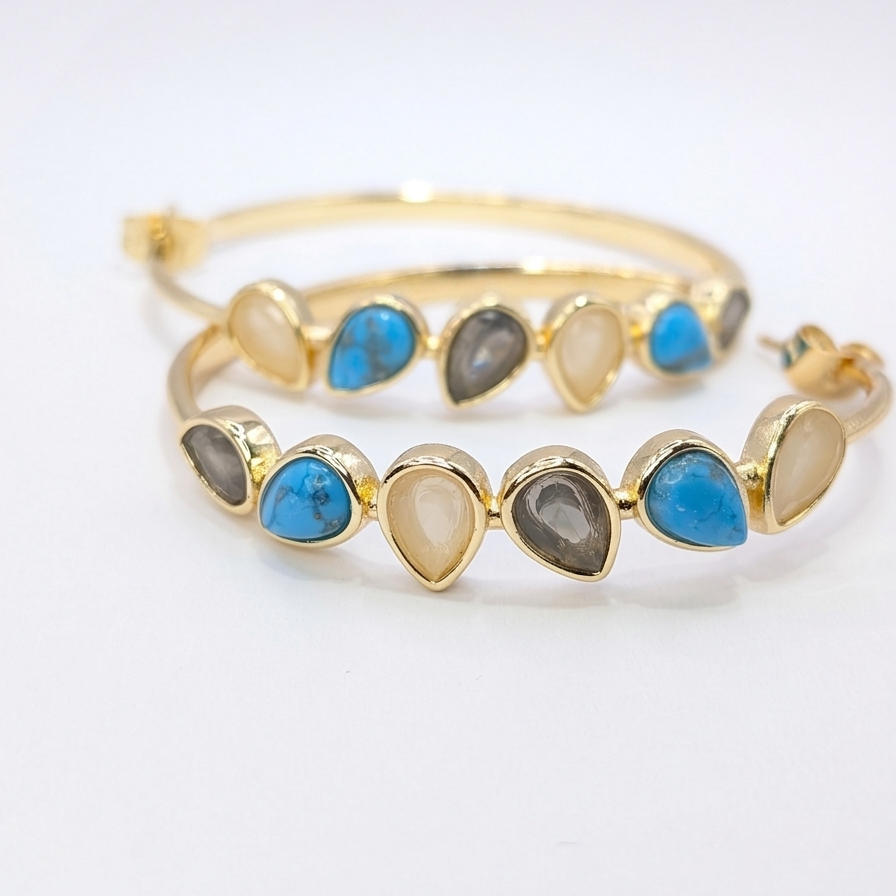 Surya  Ethereal Gemstone Hoop Collection earrings gold plated