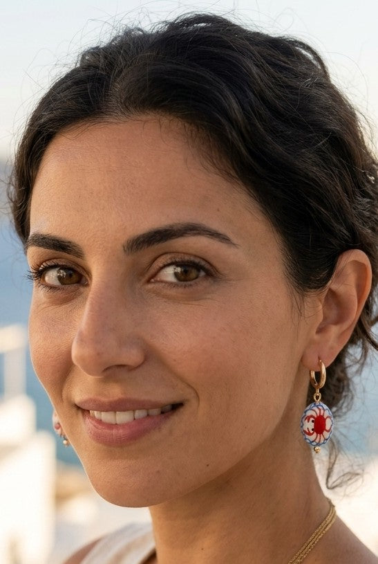 Boho Mediterranean-Inspired ceramic Crab Accent Hoops