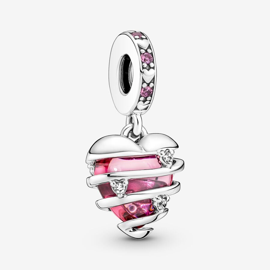 PANDORA Reveal your Love Spiral Dangle Charm Pink Glass