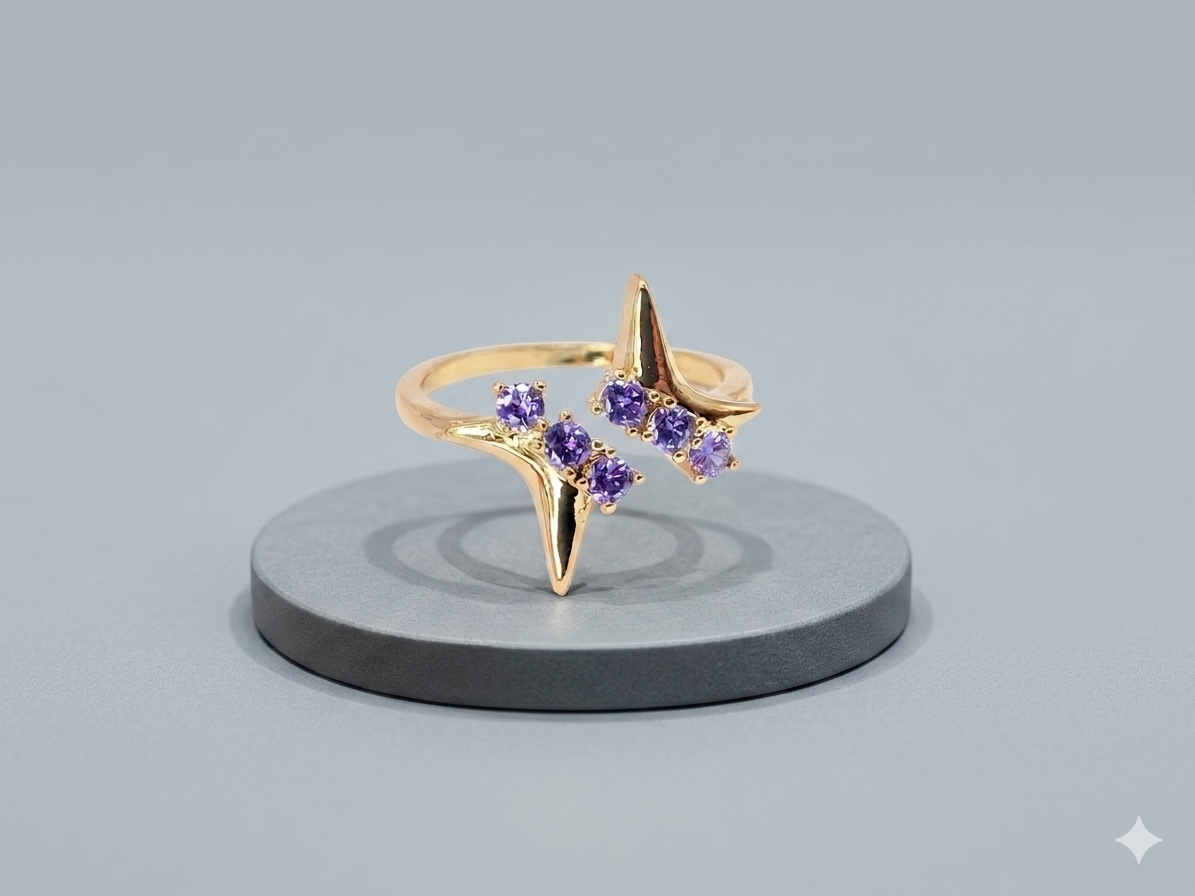 Celestial Open-Band Ring with Purple Gemstone Accents