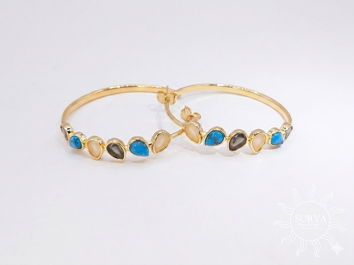Surya  Ethereal Gemstone Hoop Collection earrings gold plated