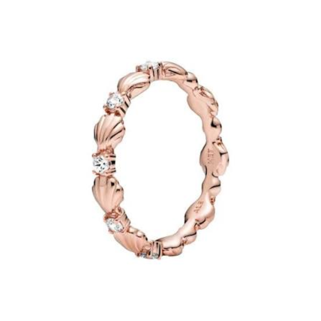 Pandora Rose Gold-Plated Shell Motif Stackable Band with Cubic Zirconia