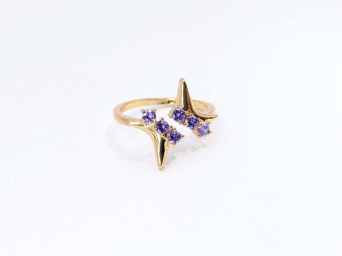 Celestial Open-Band Ring with Purple Gemstone Accents