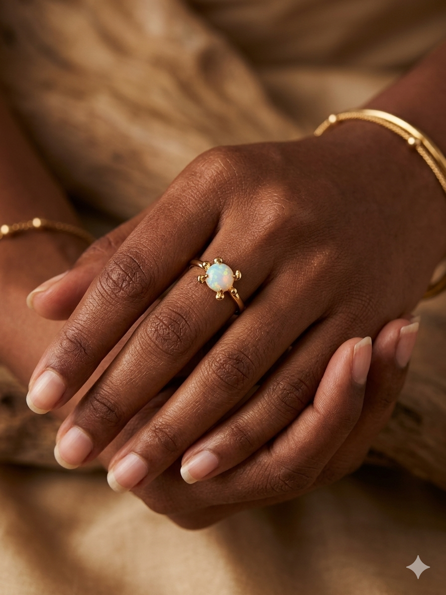 Sol & Sea: Gold Plated Synthetic Opal Turtle Ring