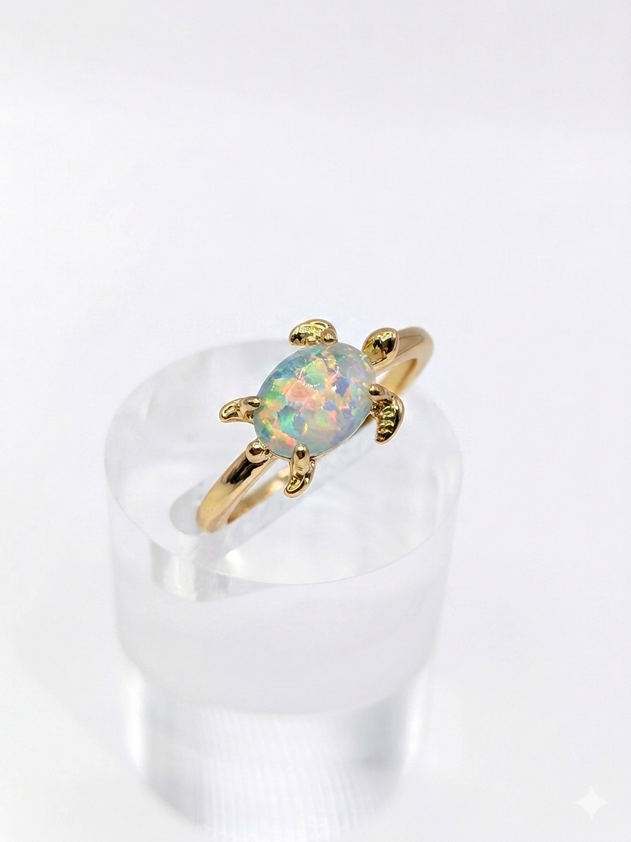 Sol & Sea: Gold Plated Synthetic Opal Turtle Ring